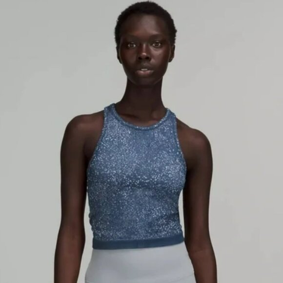 Lululemon Ebb To Street Cropped Tank Top Size 8 Mineral Blue Racerback Athleisur - Picture 1 of 10